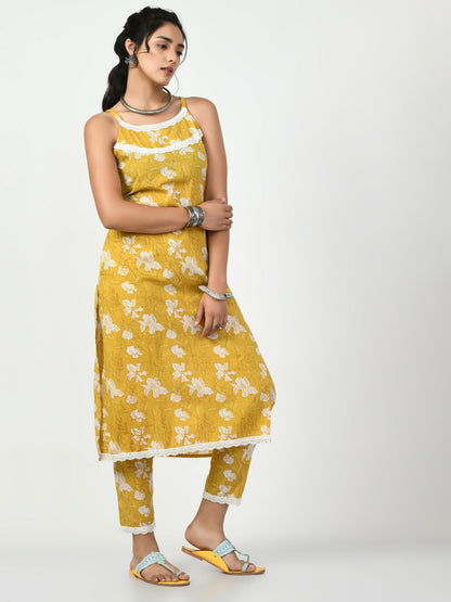 Women's Yellow Straight Printed Kurta