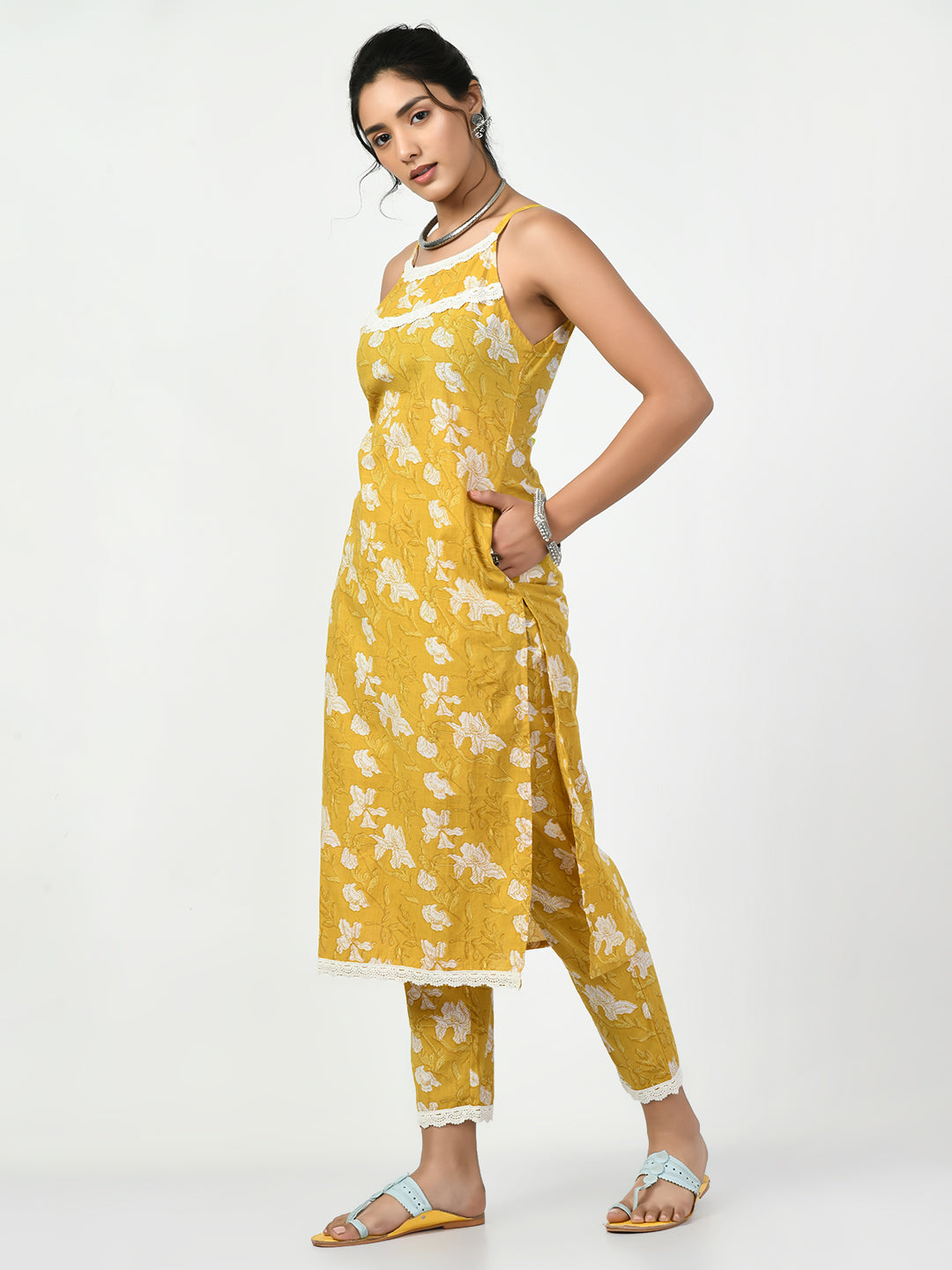 Women's Yellow Straight Printed Kurta