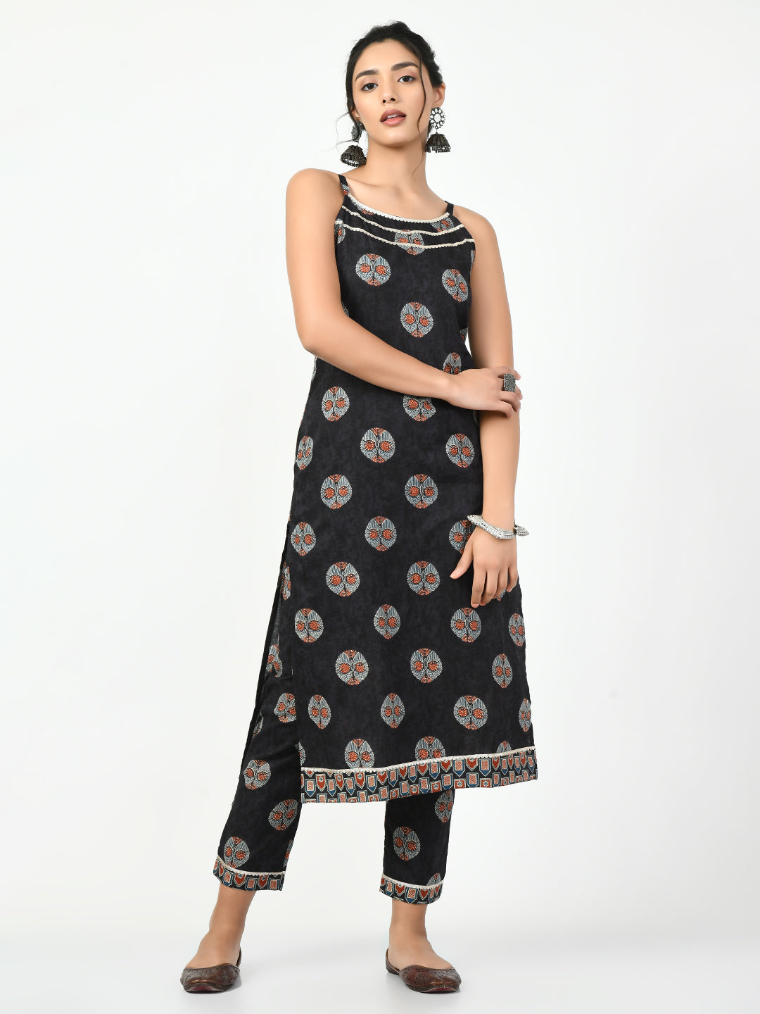 Women's Black Straight Printed Kurta