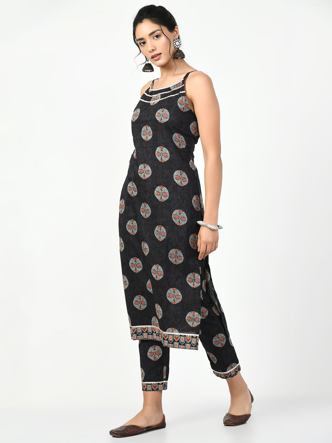 Women's Black Straight Printed Kurta