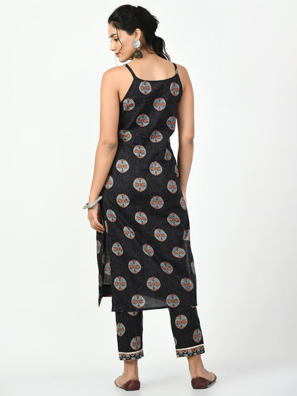 Women's Black Straight Printed Kurta
