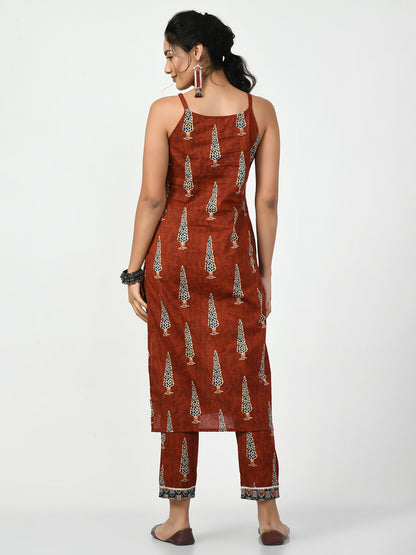 Women's Rust Straight Printed Kurta