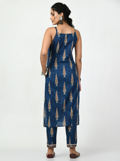 Women's Blue Straight Printed Kurta