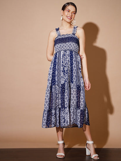 Women's Blue Geometric Dresses