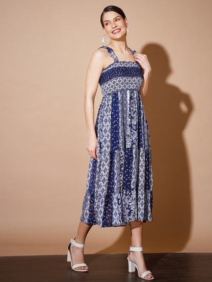 Women's Blue Geometric Dresses