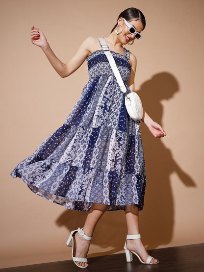 Women's Blue Geometric Dresses
