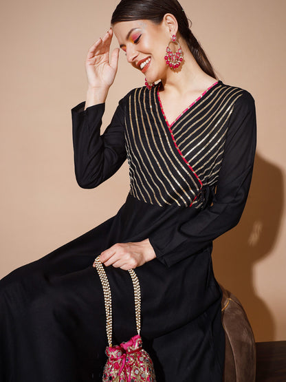 Women's Black Solid Kurtas