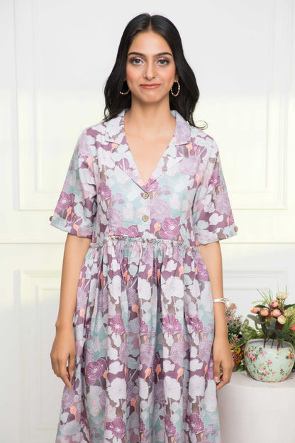 Women's Multi Floral Rayon A-Line V-Neck Dress