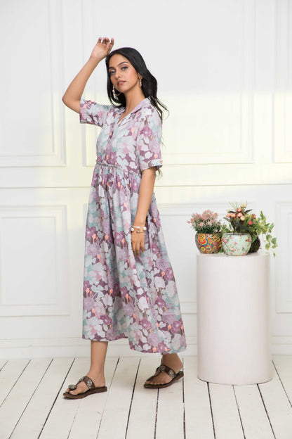 Women's Multi Floral Rayon A-Line V-Neck Dress