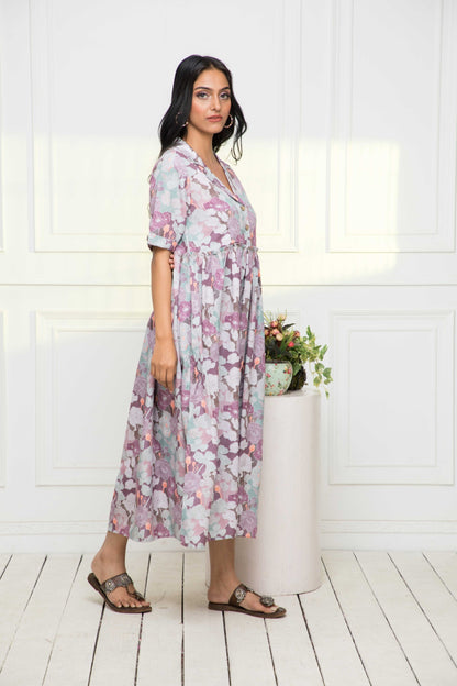 Women's Multi Floral Rayon A-Line V-Neck Dress