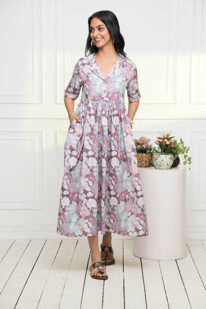 Women's Multi Floral Rayon A-Line V-Neck Dress