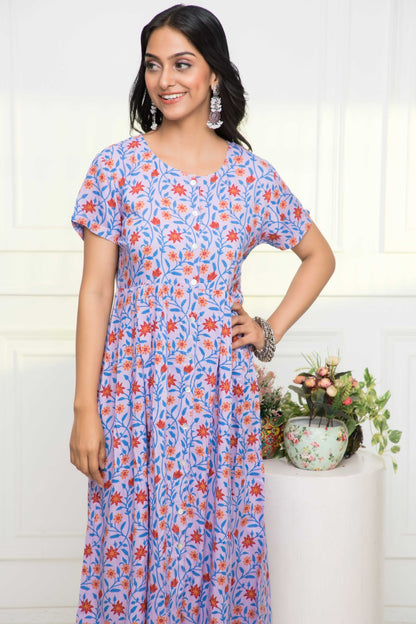 Women's Purple Floral Rayon A-Line Round Neck Dress