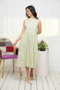 Women's Green Ethnic Motifs Rayon A-Line Round Neck Dress