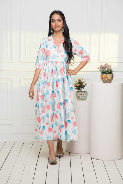 Women's Multi Floral Rayon A-Line V-Neck Dress
