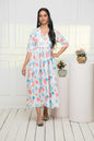 Women's Multi Floral Rayon A-Line V-Neck Dress