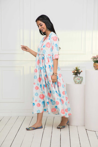 Women's Multi Floral Rayon A-Line V-Neck Dress