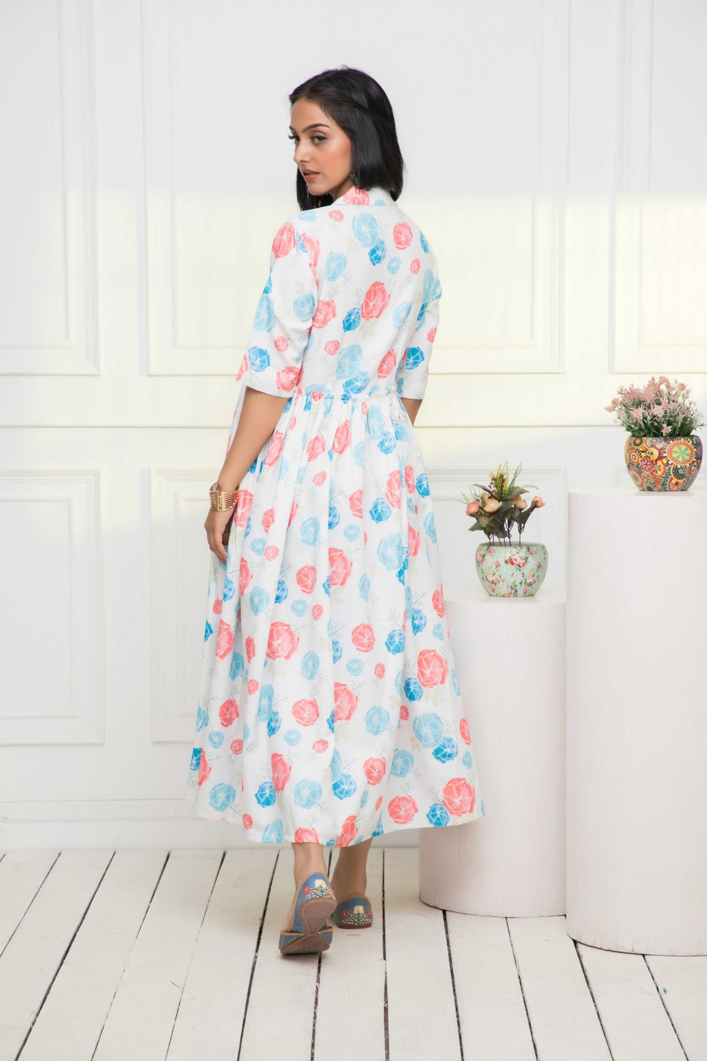 Women's Multi Floral Rayon A-Line V-Neck Dress