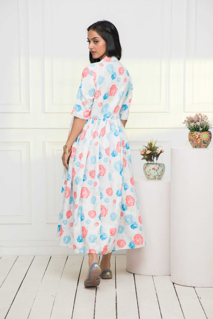 Women's Multi Floral Rayon A-Line V-Neck Dress