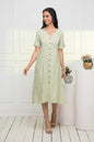 Women's Green Ethnic Motifs Rayon A-Line V-Neck Dress