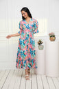 Women's Multi Floral Polyester A-Line V-Neck Dress