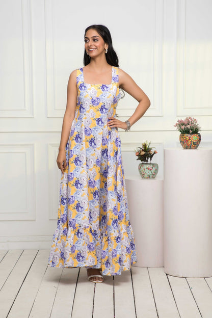 Women's Multi Floral Rayon A-Line Round Neck Dress