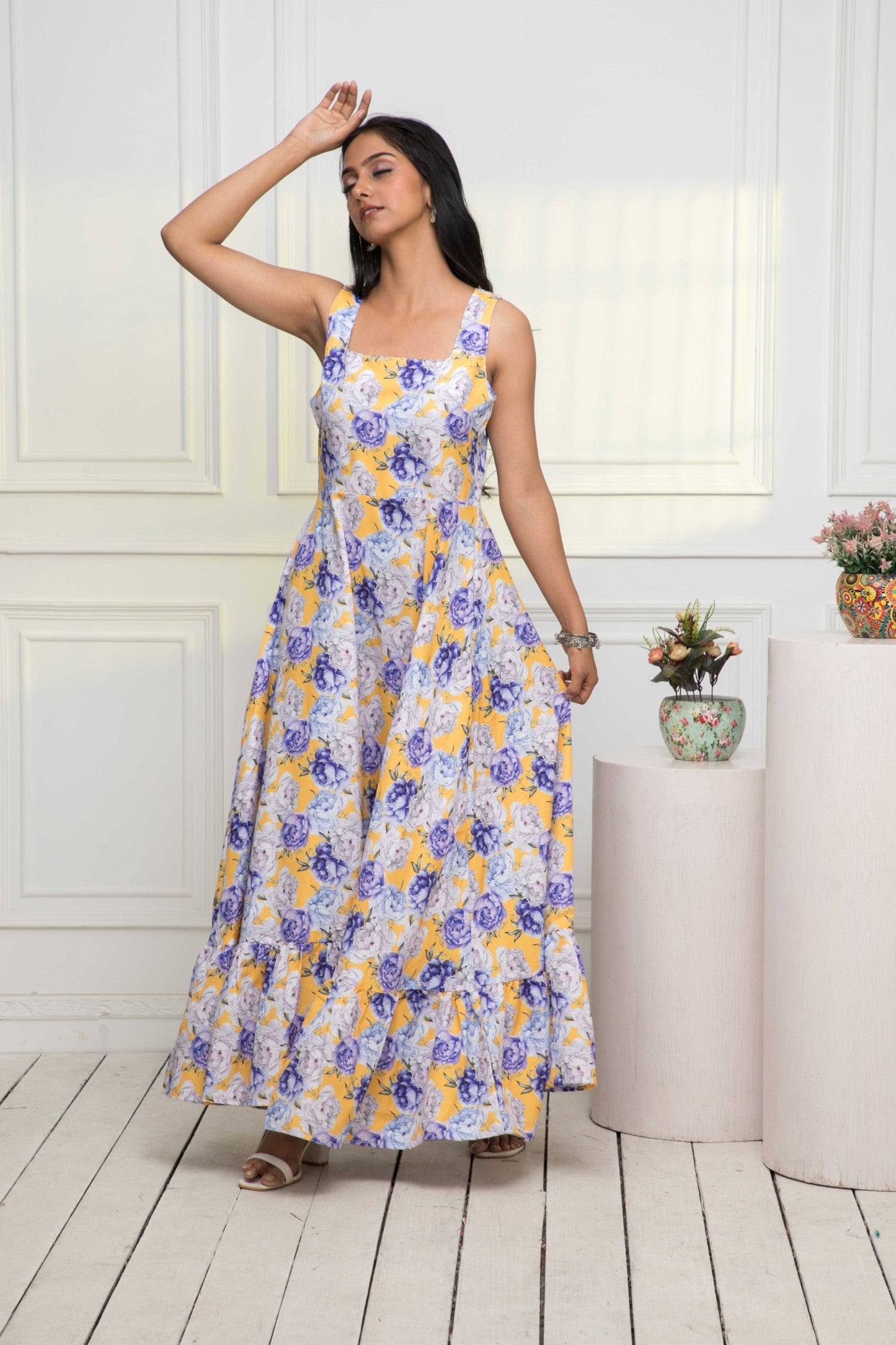 Women's Multi Floral Rayon A-Line Round Neck Dress