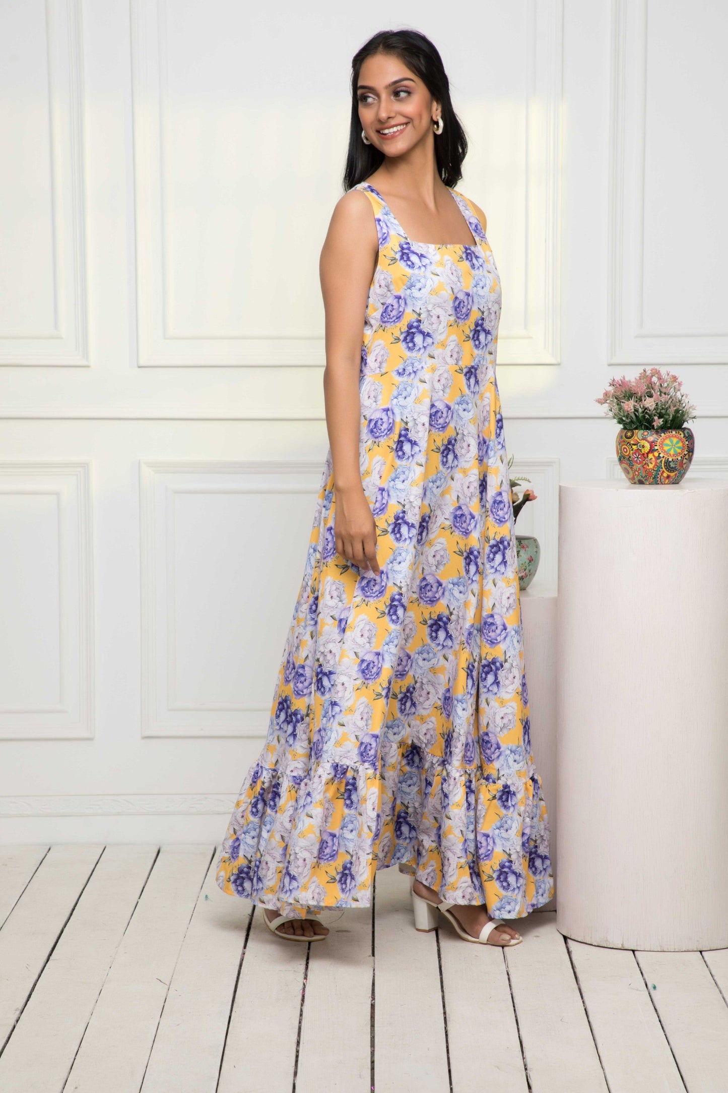 Women's Multi Floral Rayon A-Line Round Neck Dress