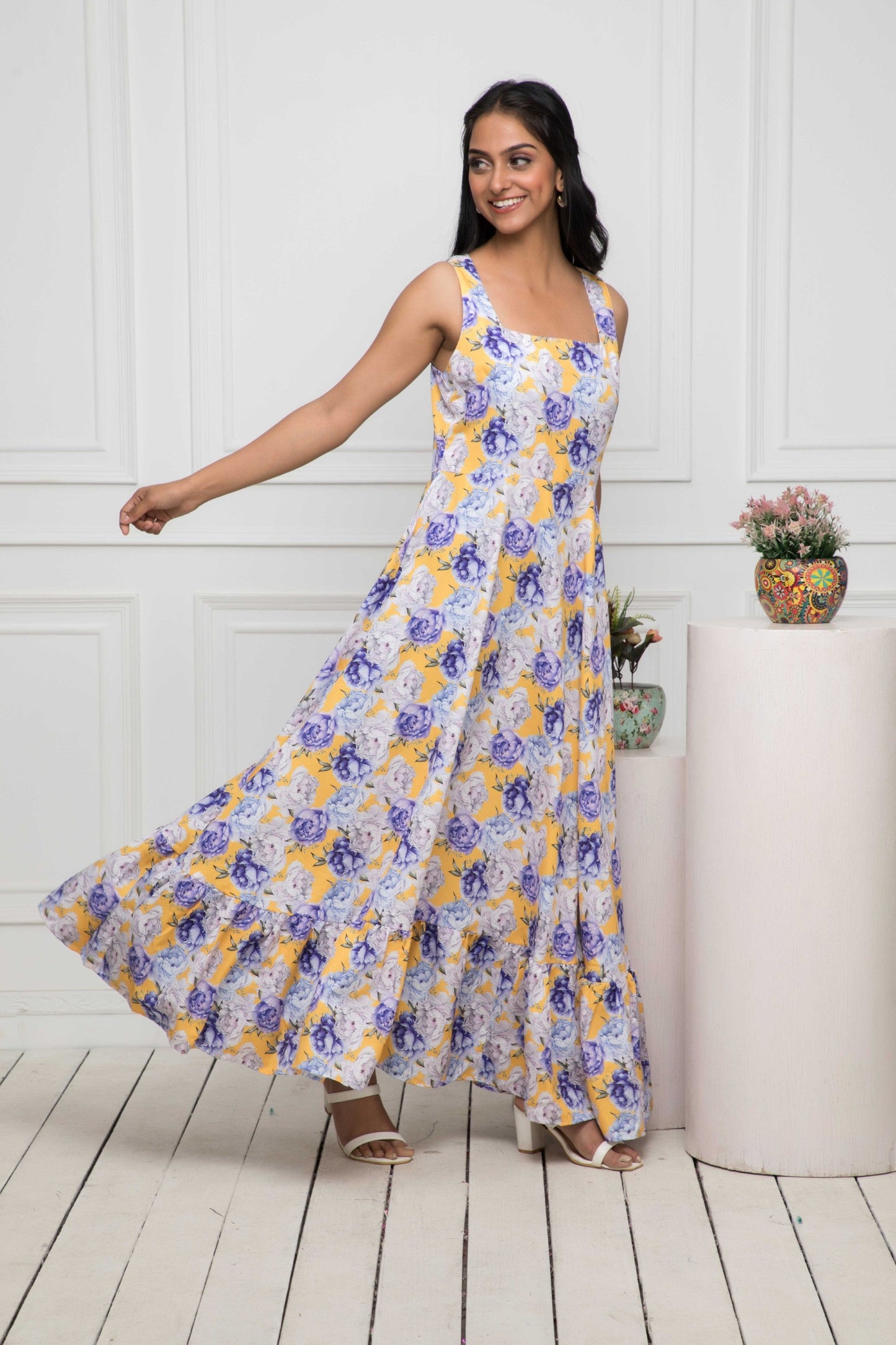 Women's Multi Floral Rayon A-Line Round Neck Dress