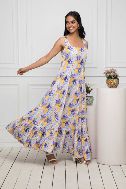 Women's Multi Floral Rayon A-Line Round Neck Dress
