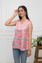 Women's Multi Abstract V-Neck No Sleeves Polyester Top