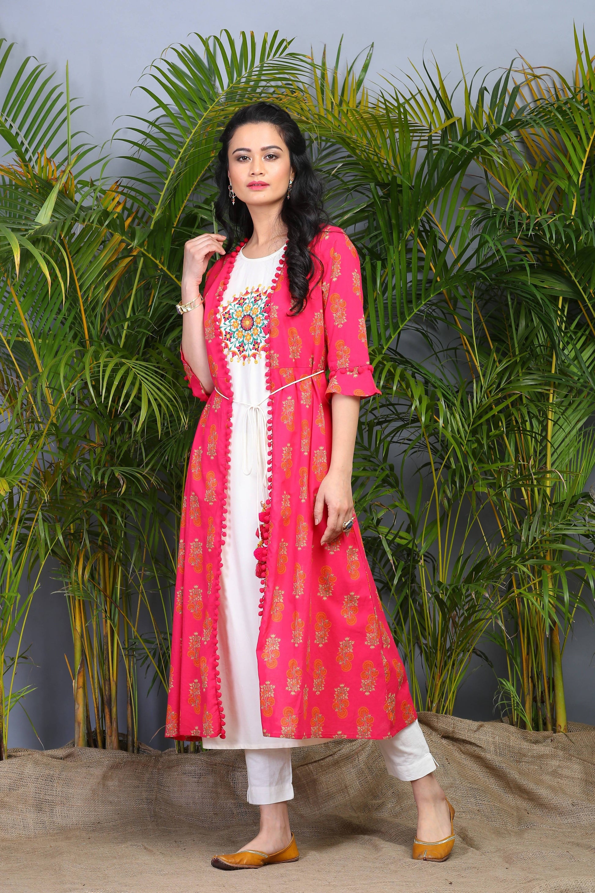 Buy_Women's_Fuschia_Rayon_Embroidered_Jacket_Style_Kurta_Online_Trendia