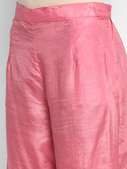 Women's Pink Color Silk Blend Straight Kurta Palazzo With Dupatta