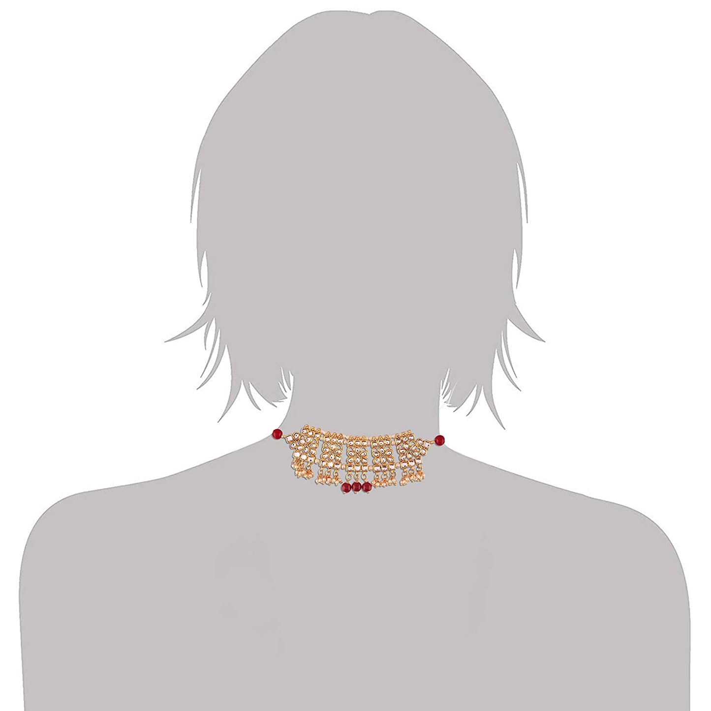 Women's Gold Plated Marron Kundan & Pearl Studded Choker Necklace Set with Earrings
