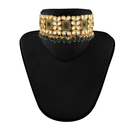 Women's Gold Plated Black Handcrafted Choker Necklace Jewellery Set
