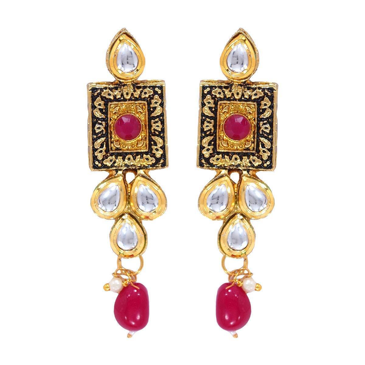 Women's Gold Plated Dark Pink Handcrafted Choker Necklace Set