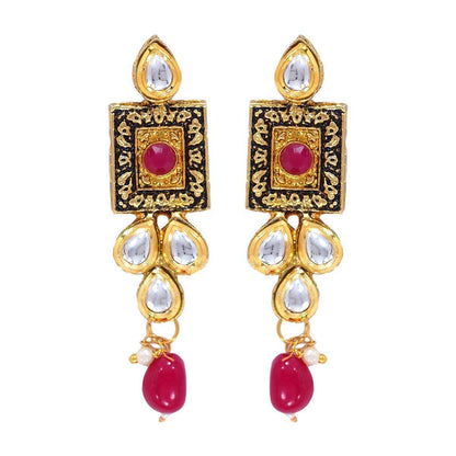Women's Gold Plated Dark Pink Handcrafted Choker Necklace Set