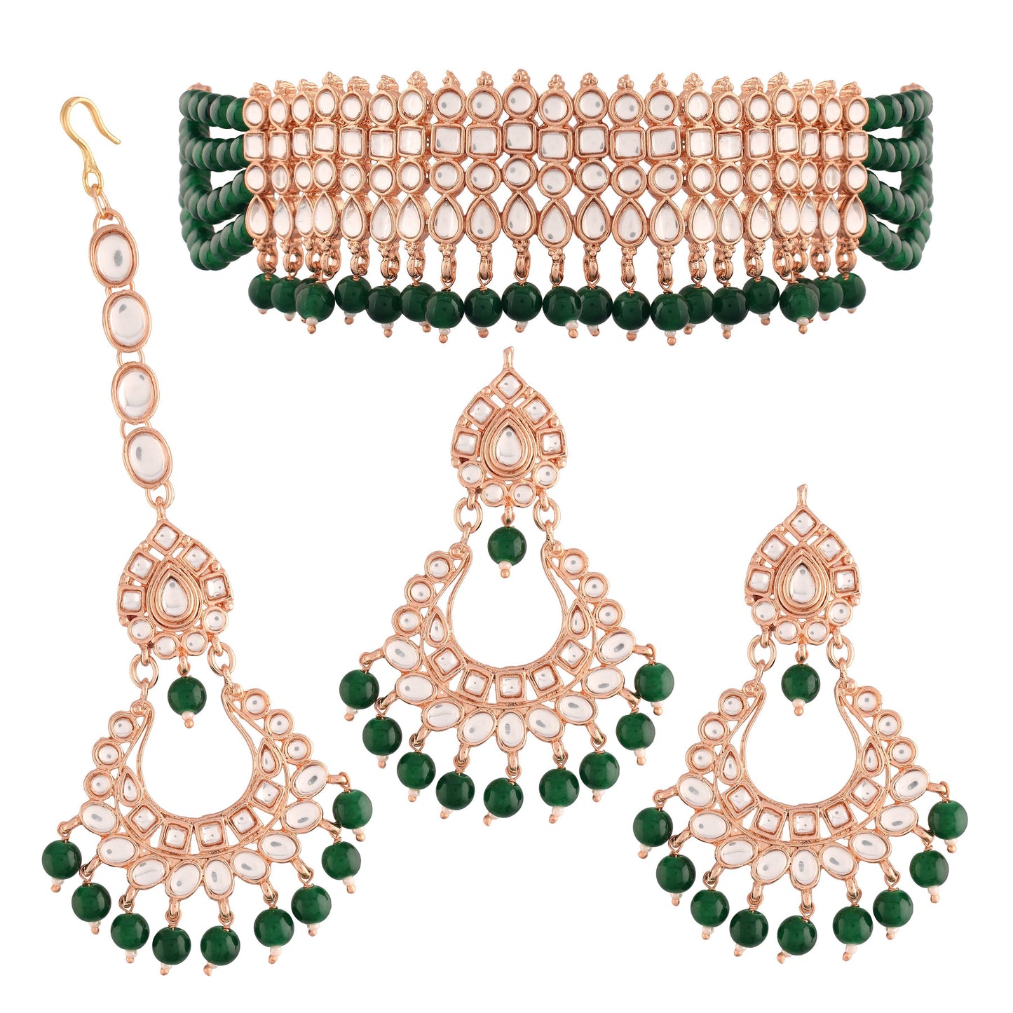 Women's Rose Gold Plated Ethnic Traditional Kundan & Pearl Choker Necklace Set