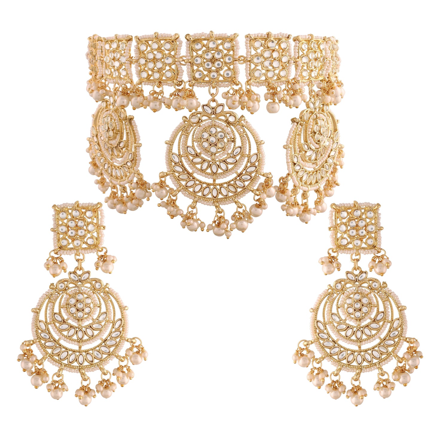 Women's 18K Gold Plated Traditional Kundan & Pearl Studded Choker Se
