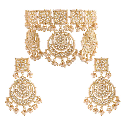 Women's 18K Gold Plated Traditional Kundan & Pearl Studded Choker Se
