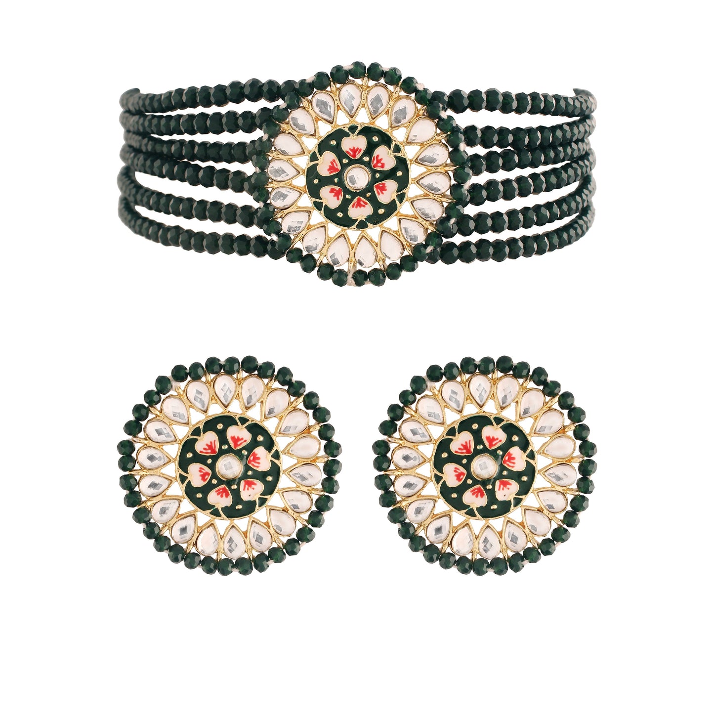 Women's 18K Gold Plated Traditional Kundan & Pearl Studded Choker Set - I Jew