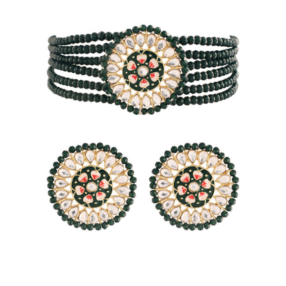 Women's 18K Gold Plated Traditional Kundan & Pearl Studded Choker Set - I Jew
