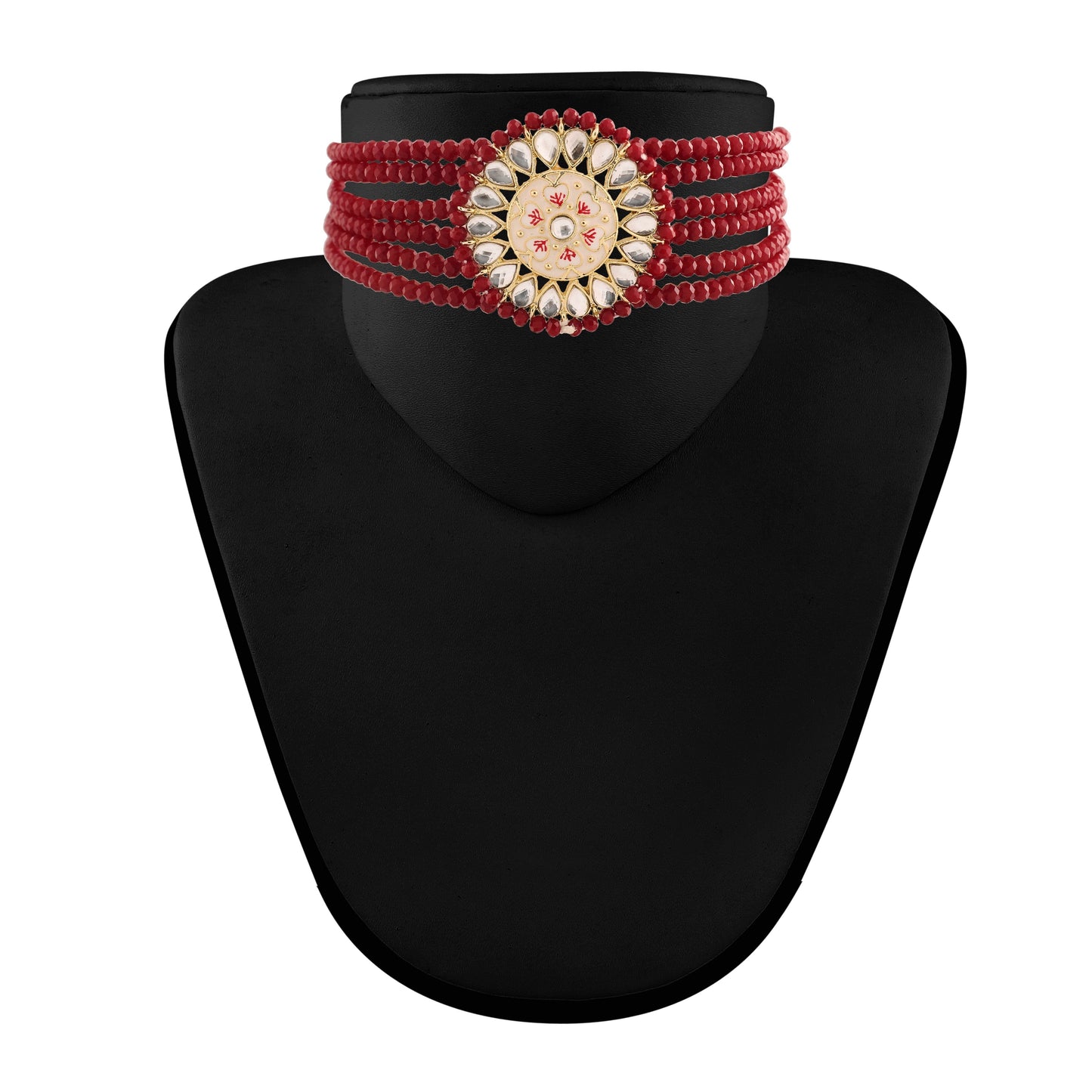 Women's 18K Gold Plated Traditional Kundan & Pearl Studded Choker Set - I Jew