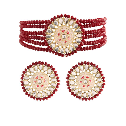 Women's 18K Gold Plated Traditional Kundan & Pearl Studded Choker Set - I Jew