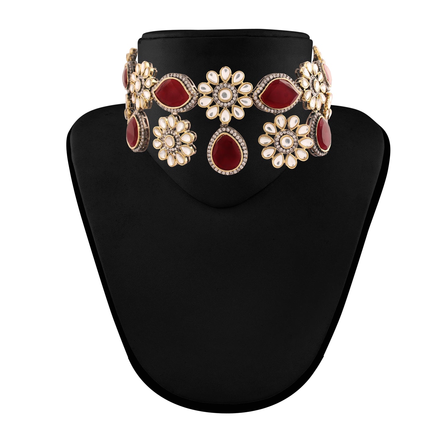 Women's 18K Gold Plated Traditional Kundan & Pearl Studded Choker Set - I Jew