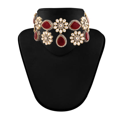 Women's 18K Gold Plated Traditional Kundan & Pearl Studded Choker Set - I Jew