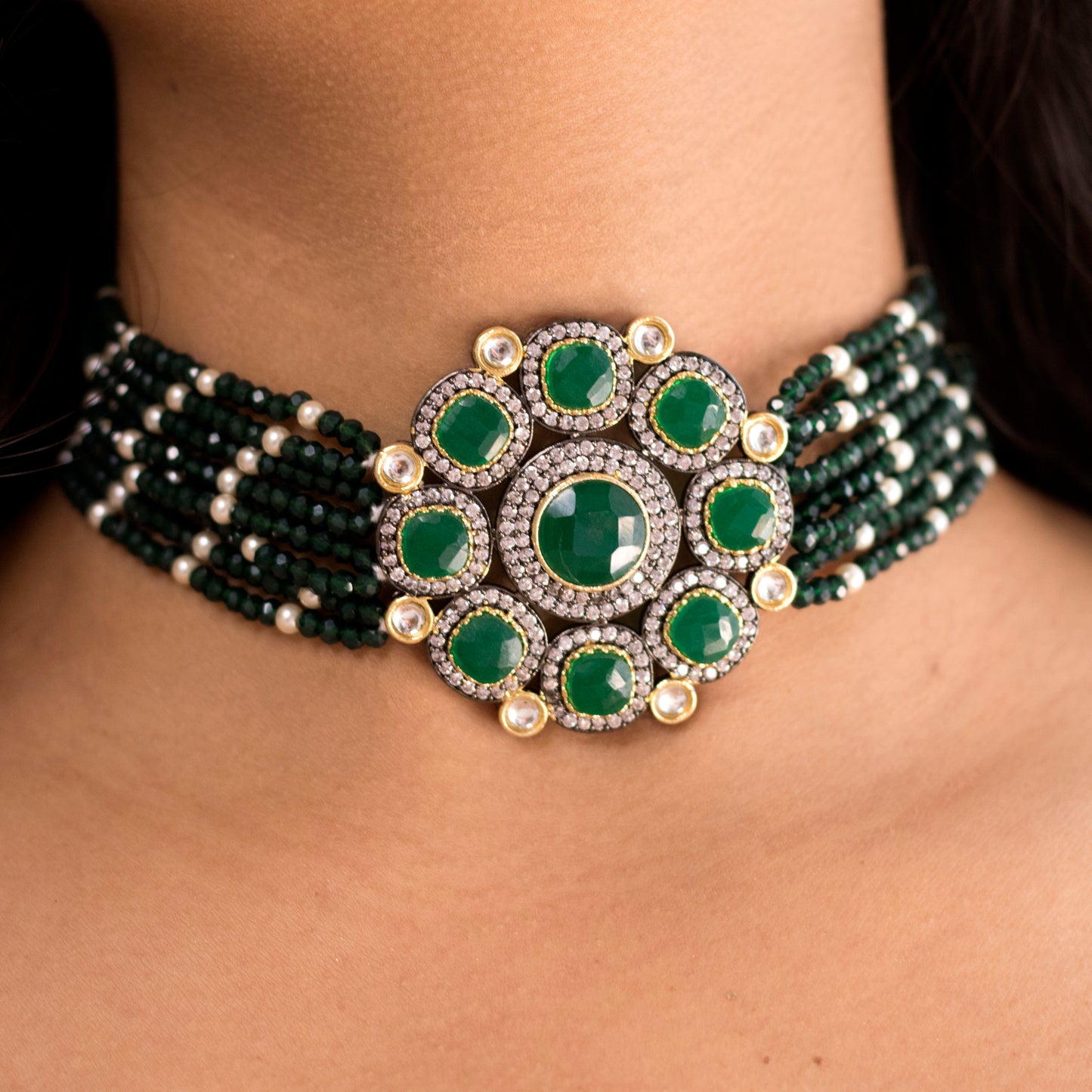 Women's 18K Gold Plated Traditional Kundan & Pearl Studded Choker Set - I Jew