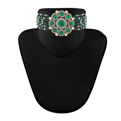 Women's 18K Gold Plated Traditional Kundan & Pearl Studded Choker Set - I Jew