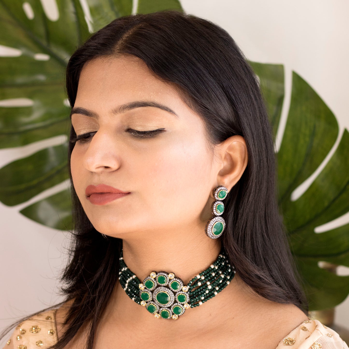 Women's 18K Gold Plated Traditional Kundan & Pearl Studded Choker Set - I Jew