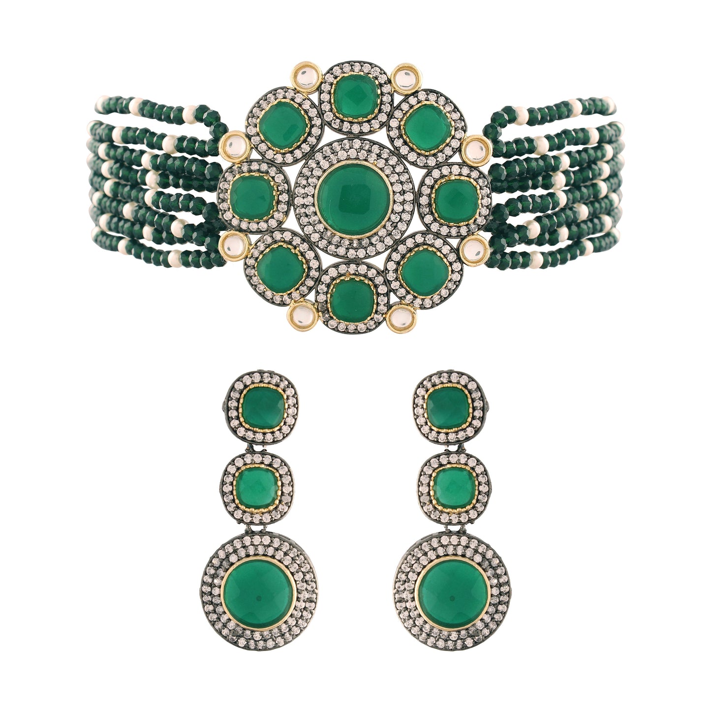 Women's 18K Gold Plated Traditional Kundan & Pearl Studded Choker Set - I Jew