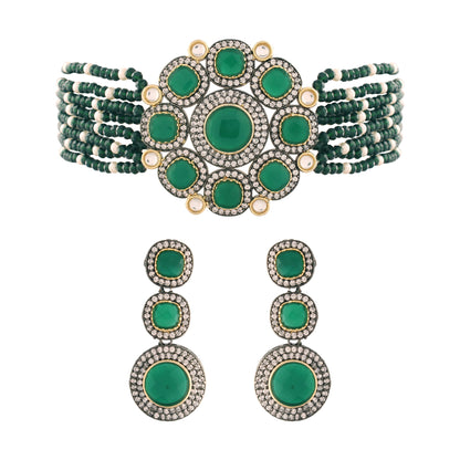 Women's 18K Gold Plated Traditional Kundan & Pearl Studded Choker Set - I Jew